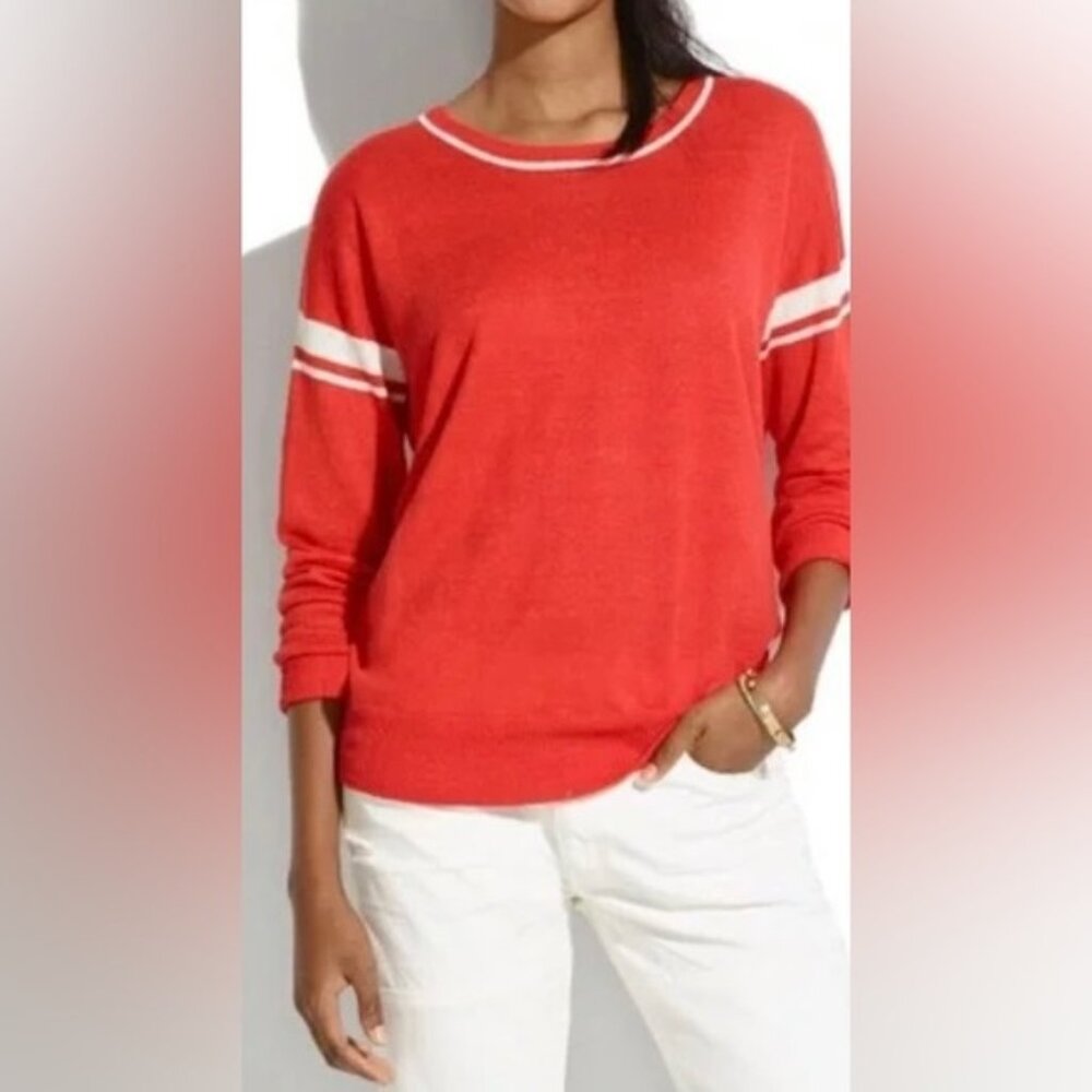 Madewell 100% Linen Red White Stripe Blouse Long Sleeve Shirt Size XS